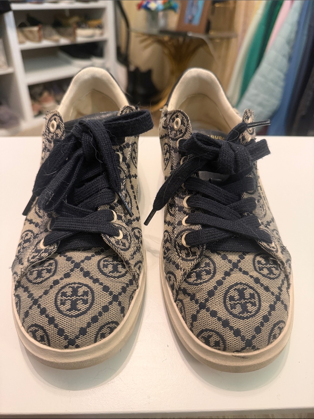 Tory Burch Navy T Monogram Logo Canvas Sneakers